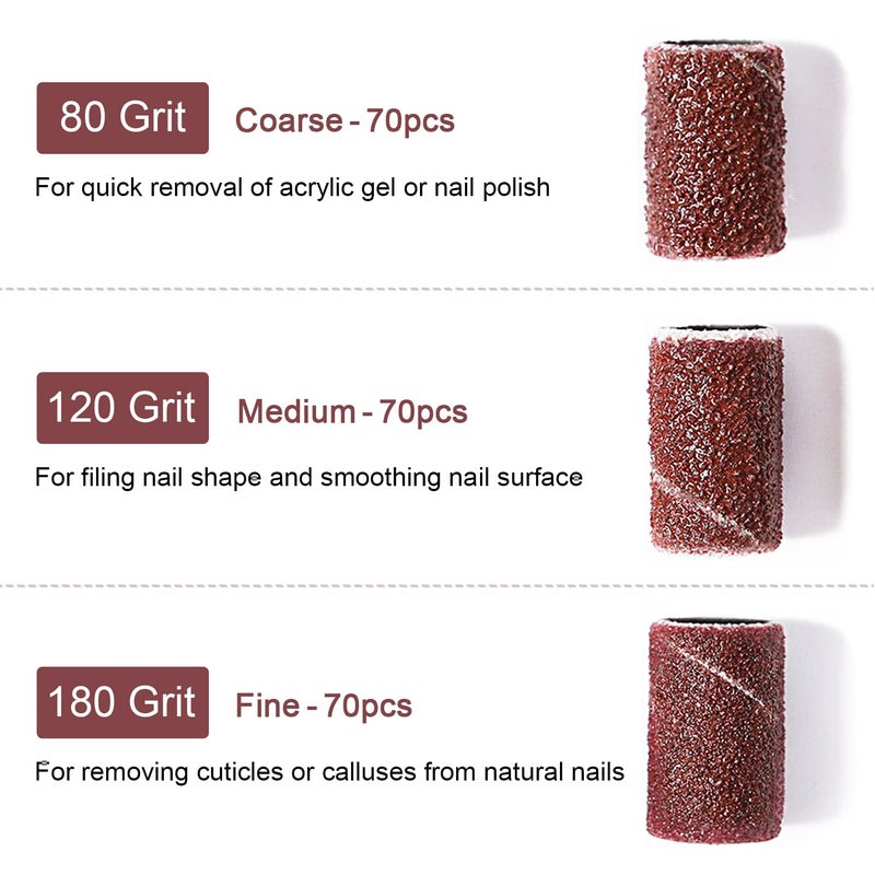 Furtherpretty Nail Drill Sanding Bands Set, 210PCS 80/120/180 Grit Sanding Bands for Acrylic Nails with Mandrel Bit, Professional Nail File Sanding Bands for Nail Drill, Manicure & Pedicure Supplies - Image 3